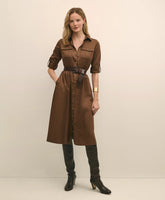 Cotton Sateen Fit-And-Flare Belted Shirt Dress