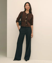 Brushed Merino Wool Suede Trim Sweater Jacket