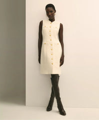 Boucle Sleeveless Button-Front Sheath Dress