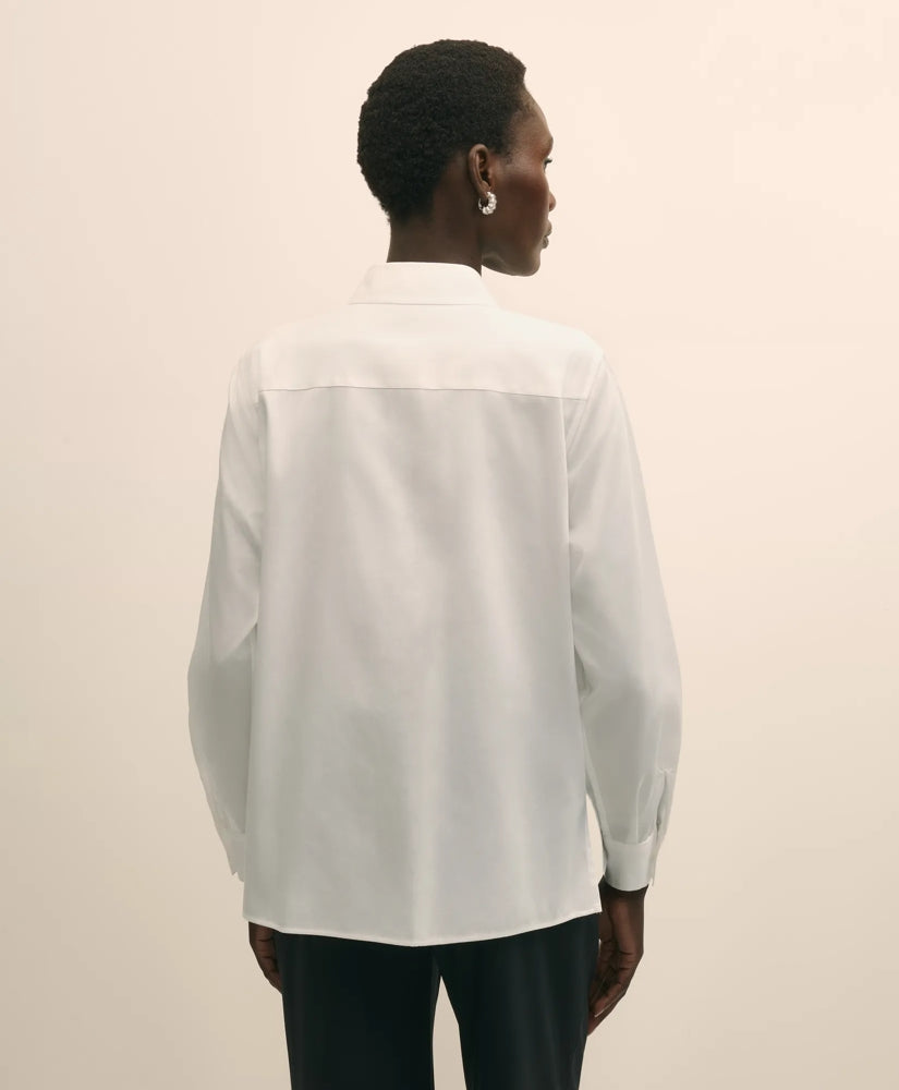 Cotton Sateen Relaxed Lace-Bib Shirt